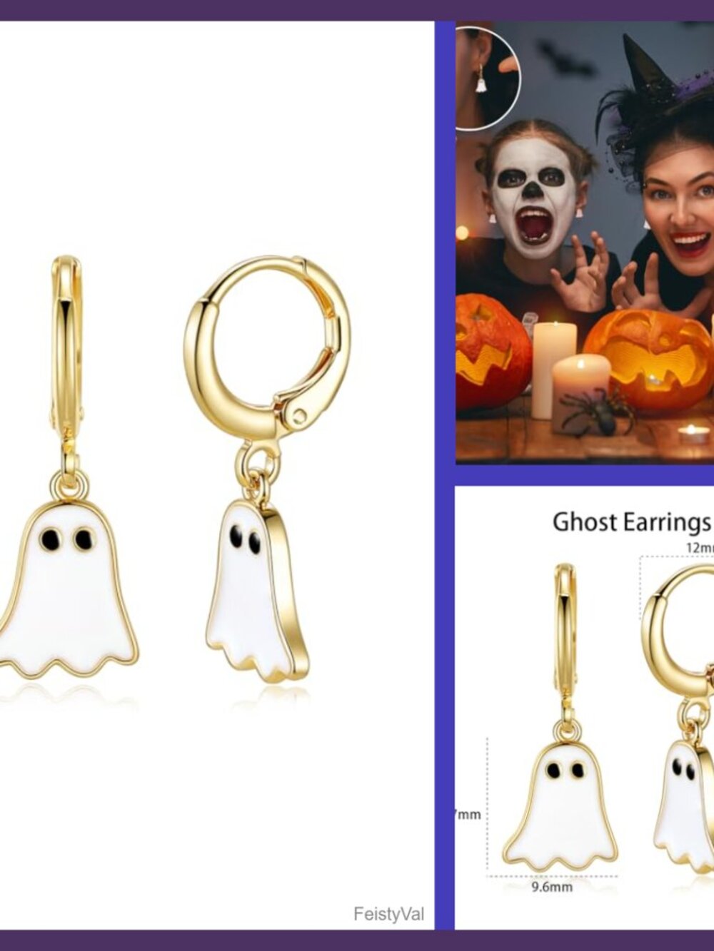 14K Gold Plated Halloween Ghost Hoop Dangle Earrings for Women